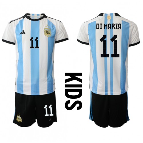 Fotbalové Dres Argentina Angel Di Maria #11 Dětské Domácí MS 2022 Krátký Rukáv (+ trenýrky)